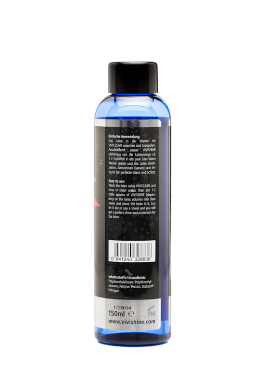 Blue bottle of 'Vivishine' perfect shine with black cap on a white background