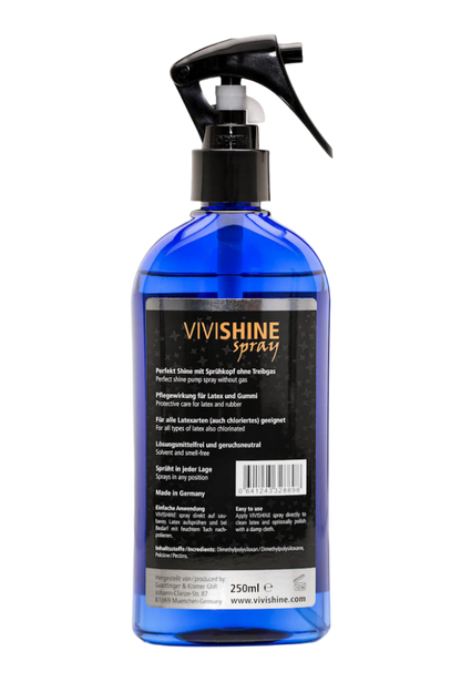 Blue spray bottle labeled 'Vivishine' on a white background