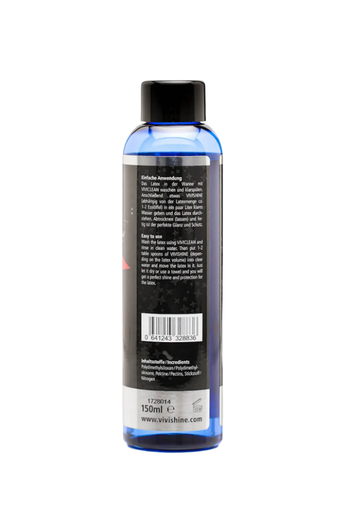 Blue bottle of 'Vivishine' perfect shine with black cap on a white background